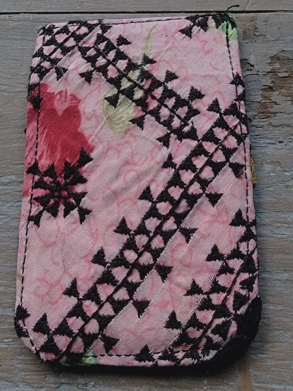 Free People embroidered banjara boho repurposed vtg leather wallet card case